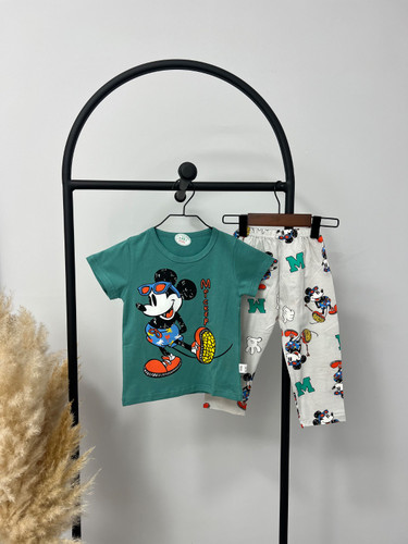 ست تیشرت و شلوار راحتی بچه گانه طرح Mickey Mouse سبز